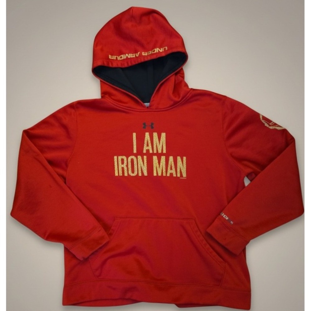 Under Armour Boys YXL Red I Am Iron Man Hoodie‎ Loose Marvel Pullover Sweatshirt